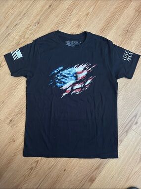 Grunt Style Black Short Sleeve Tee with American Flag Graphic